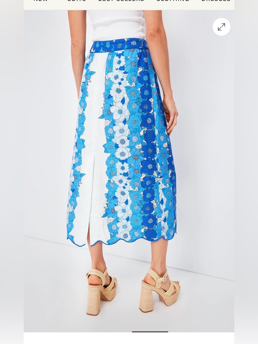 FARM Rio Set  Blue Flower Linen Blend Midi Skirt /Crop Top Set, M - Picture 3 of 16